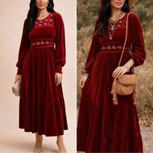 Baltic Born In Loom Velvet Long Sleeve Maxi Dress Size Large